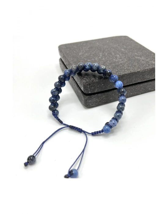 SERTİFİKALI Dumortierit Çift Sıra Doğal Taş Makrome Bileklik Ayarlanabilir Ölçü