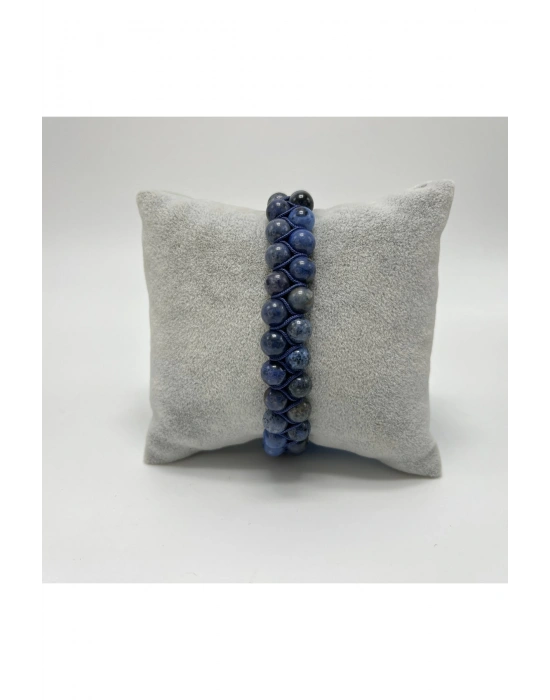 SERTİFİKALI Dumortierit Çift Sıra Doğal Taş Makrome Bileklik Ayarlanabilir Ölçü