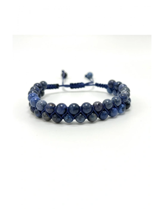 SERTİFİKALI Dumortierit Çift Sıra Doğal Taş Makrome Bileklik Ayarlanabilir Ölçü