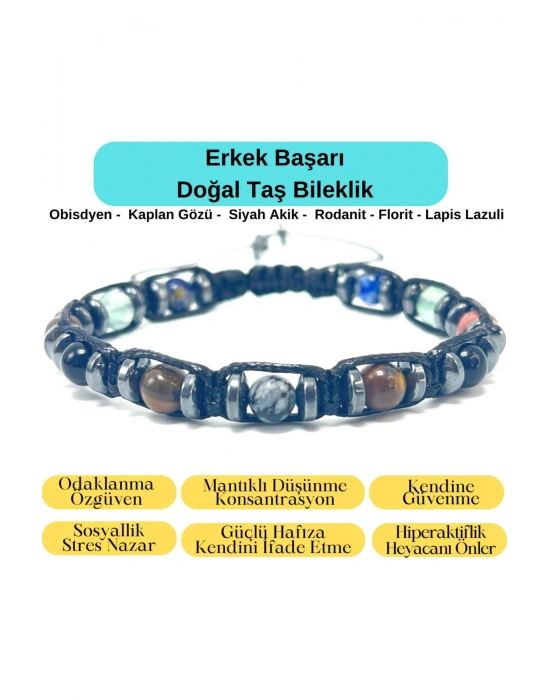 Sertifikalı Erkek Başarı Doğal Taş Erkek Bileklik Ayarlanabiilir Ölçü