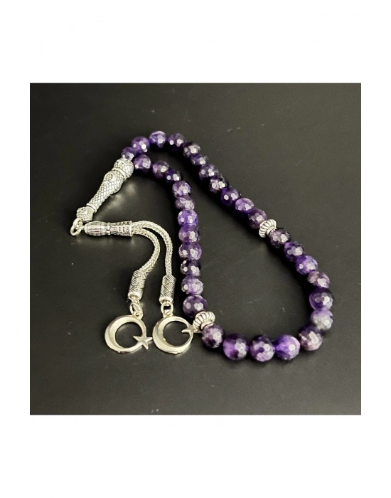 Sertifikalı Fasetli Ametist 8mm 33lük Doğal Taş Tesbih