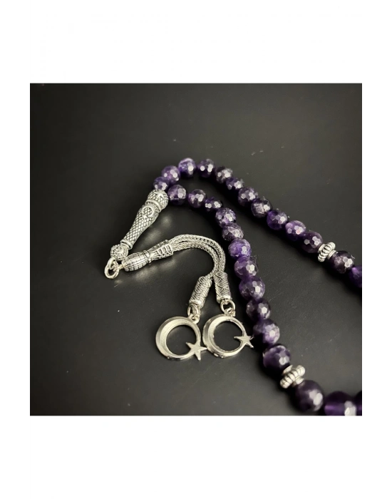 Sertifikalı Fasetli Ametist 8mm 33lük Doğal Taş Tesbih