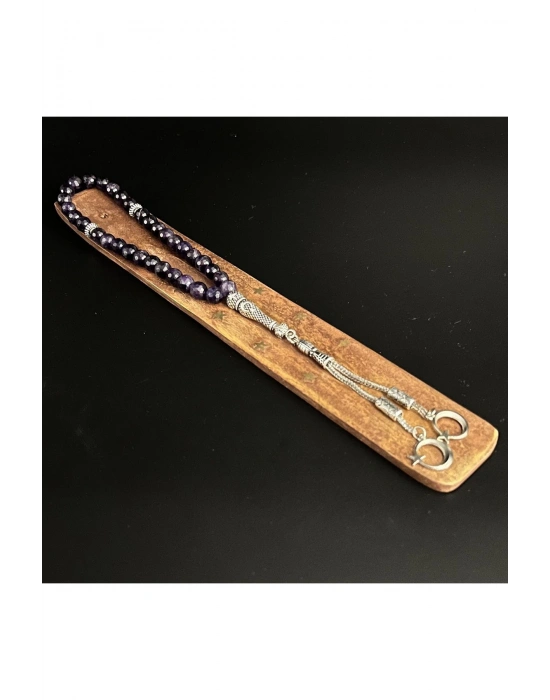 Sertifikalı Fasetli Ametist 8mm 33lük Doğal Taş Tesbih