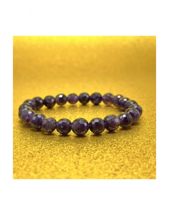 Sertifikalı Fasetli Ametist 8mm Elastik Misinalı Doğal Taş Bileklik