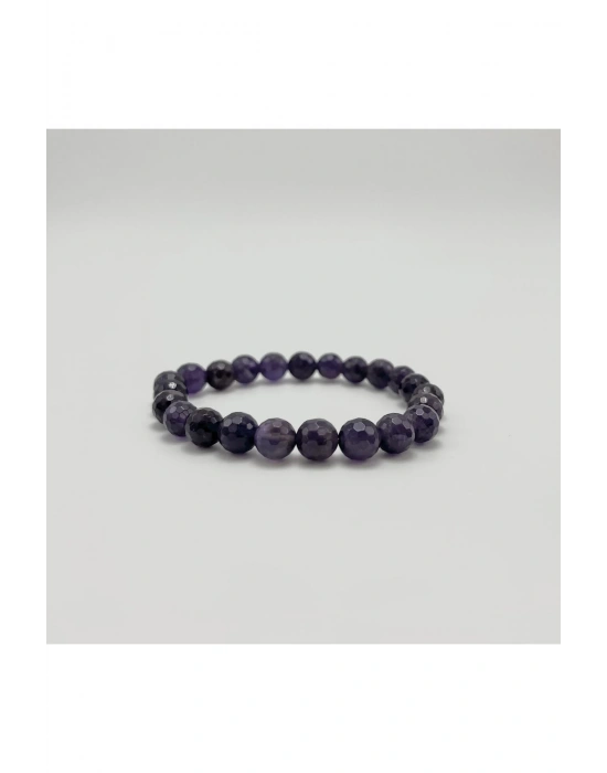 Sertifikalı Fasetli Ametist 8mm Elastik Misinalı Doğal Taş Bileklik