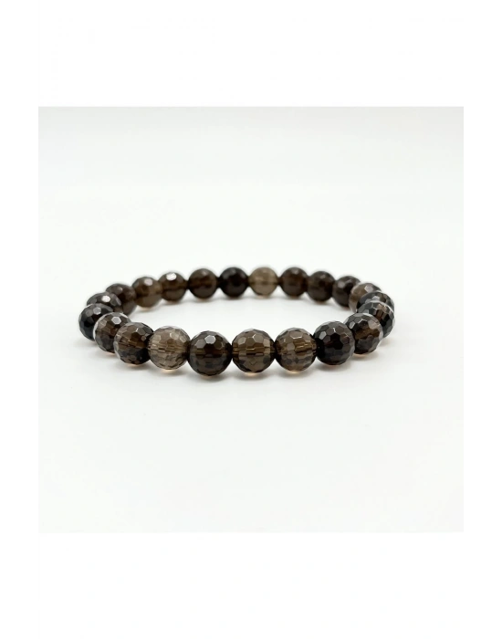 Sertifikalı Fasetli Dumanlı Kuvars 8mm Elastik Misinalı Doğal Taş Bileklik
