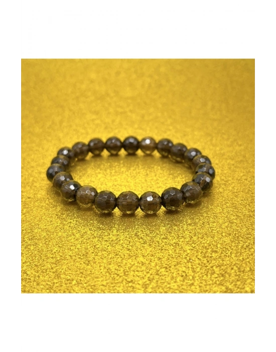 Sertifikalı Fasetli Dumanlı Kuvars 8mm Elastik Misinalı Doğal Taş Bileklik