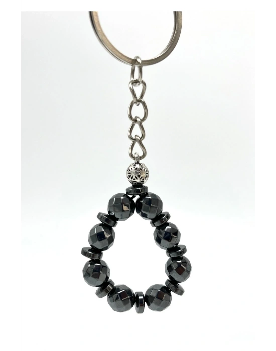 SERTİFİKALI Fasetli Hematit Doğal Taş Anahtarlık 8mm