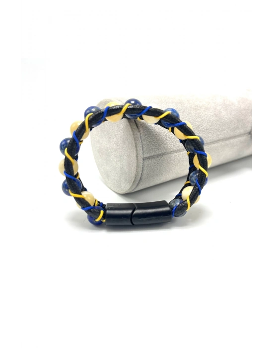 Sertifikalı FB Kalın Deri Doğal Taş Bileklik Kilit Kapama Kalsit ve Lapis Lazuli Taşı