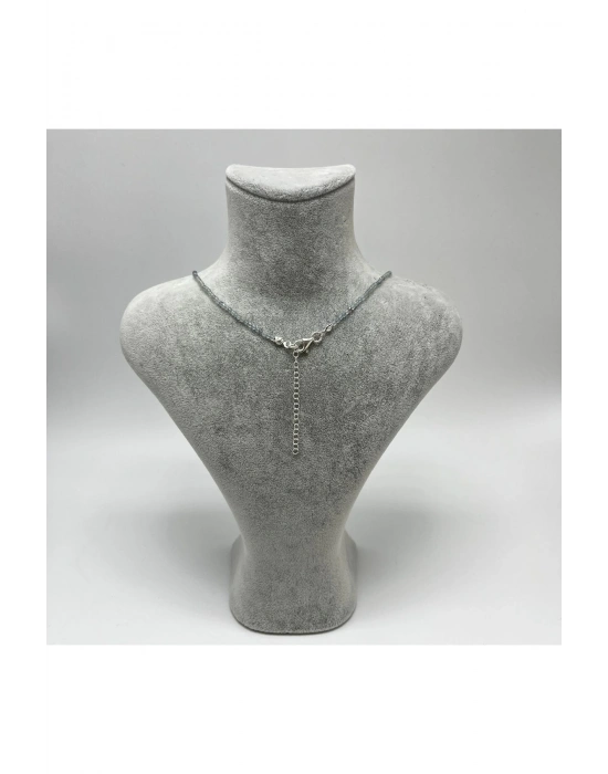 SERTİFİKALI Florit 2mm 925 Ayar Gümüş Doğal Taş Kolye Uzatma Zincirli