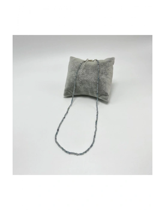 SERTİFİKALI Florit 2mm 925 Ayar Gümüş Doğal Taş Kolye Uzatma Zincirli