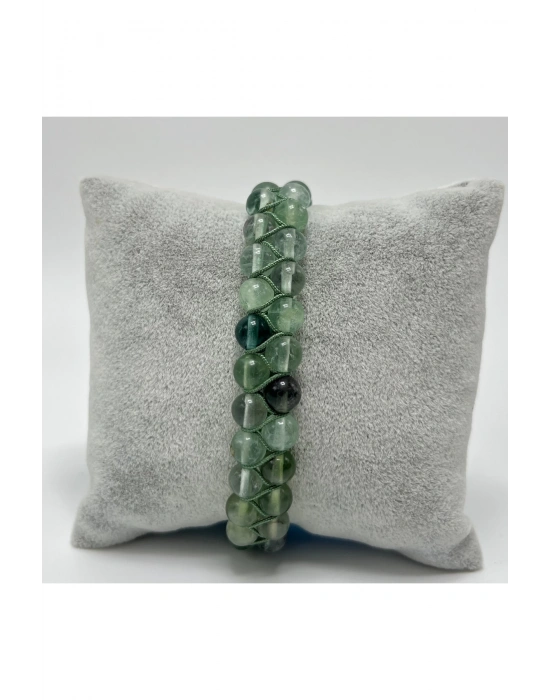 SERTİFİKALI Florit Çift Sıra Doğal Taş Makrome Bileklik Ayarlanabilir Ölçü