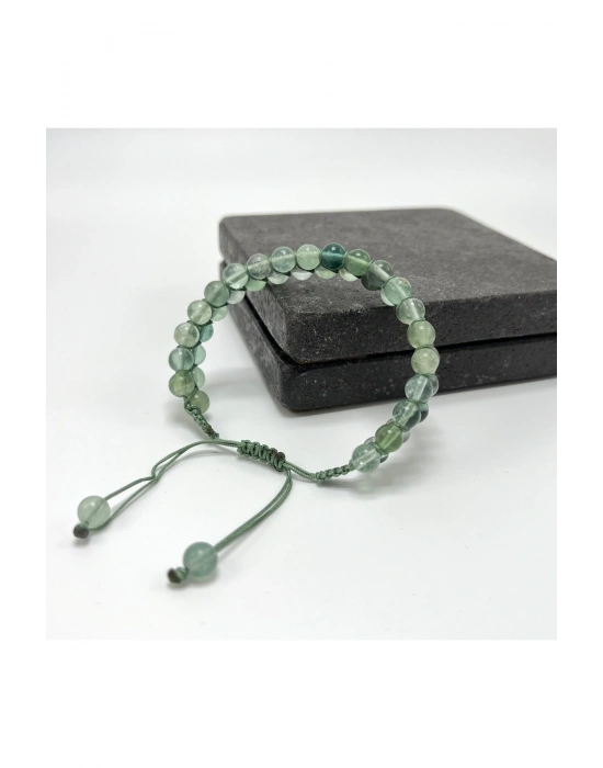 SERTİFİKALI Florit Çift Sıra Doğal Taş Makrome Bileklik Ayarlanabilir Ölçü