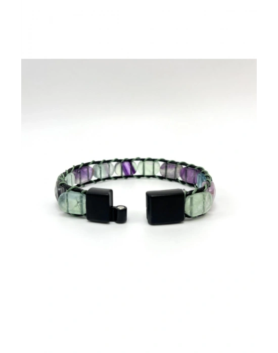 Sertifikalı Florit Kilit Kapama Roleks Doğal Taş Deri Bileklik