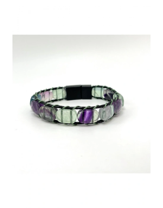 Sertifikalı Florit Kilit Kapama Roleks Doğal Taş Deri Bileklik