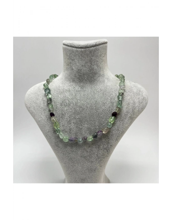 SERTİFİKALI Florit Natural Kesim Makrome Doğal Taş Kolye