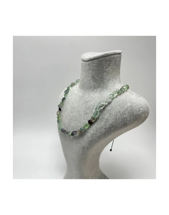 SERTİFİKALI Florit Natural Kesim Makrome Doğal Taş Kolye