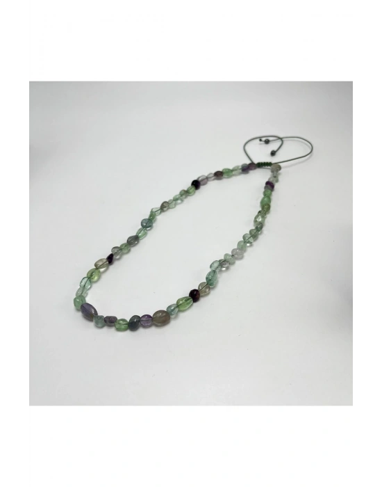 SERTİFİKALI Florit Natural Kesim Makrome Doğal Taş Kolye