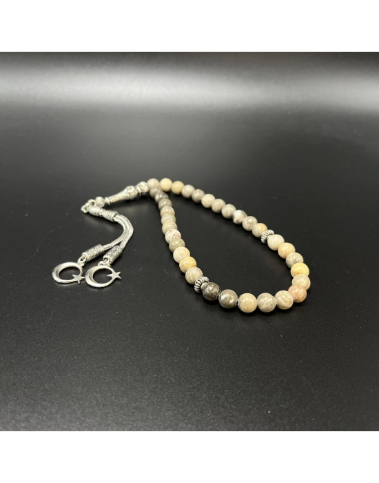 Sertifikalı Fosil Mercan 8mm 33lük Doğal Taş Tesbih