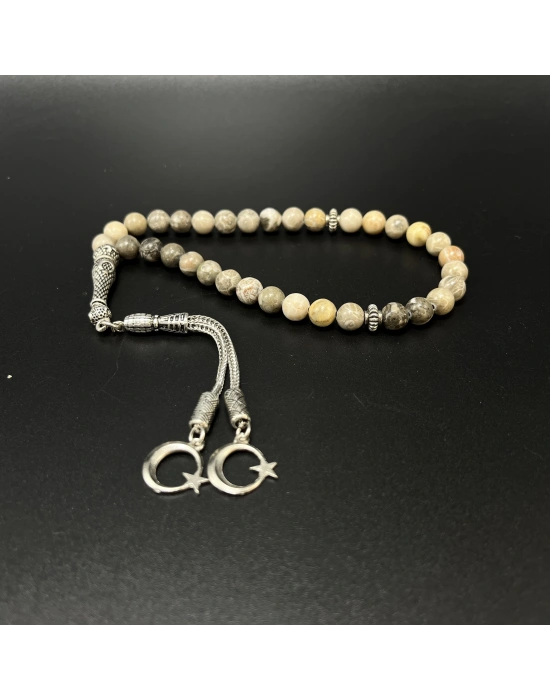 Sertifikalı Fosil Mercan 8mm 33lük Doğal Taş Tesbih