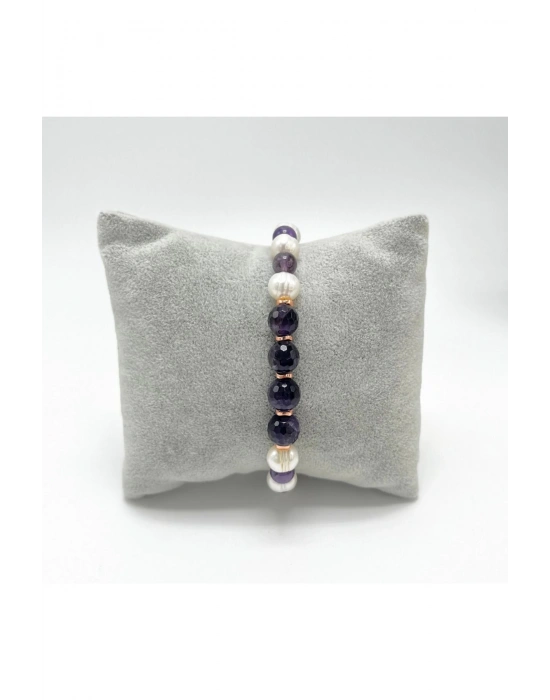 Sertifikalı Gerçek İnci Ametist 925 Ayar Gümüş Bileklik Uzatma Zincirli