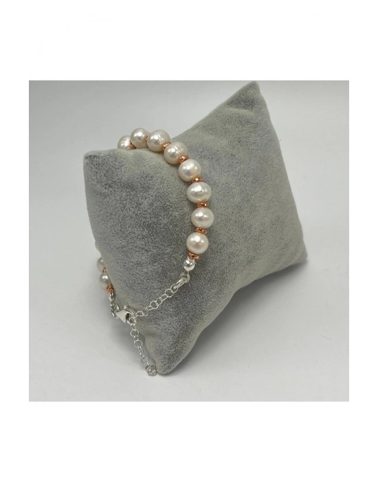 SERTİFİKALI Gerçek İnci Hematit 925 Ayar Gümüş Bileklik Uzatma Zincirli