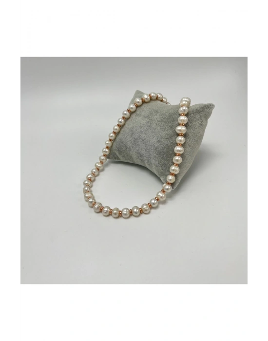 Sertifikalı Gerçek İnci Hematit 925 Ayar Gümüş Kolye Uzatma Zincirli