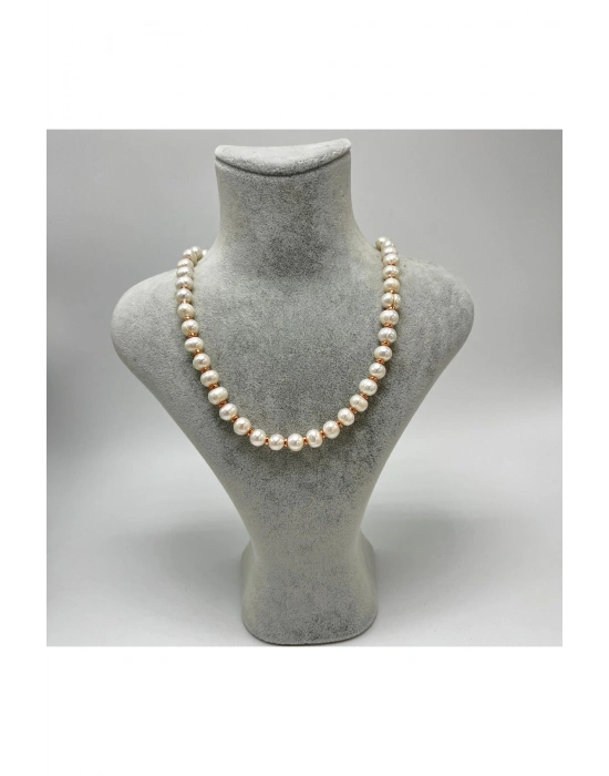 Sertifikalı Gerçek İnci Hematit 925 Ayar Gümüş Kolye Uzatma Zincirli