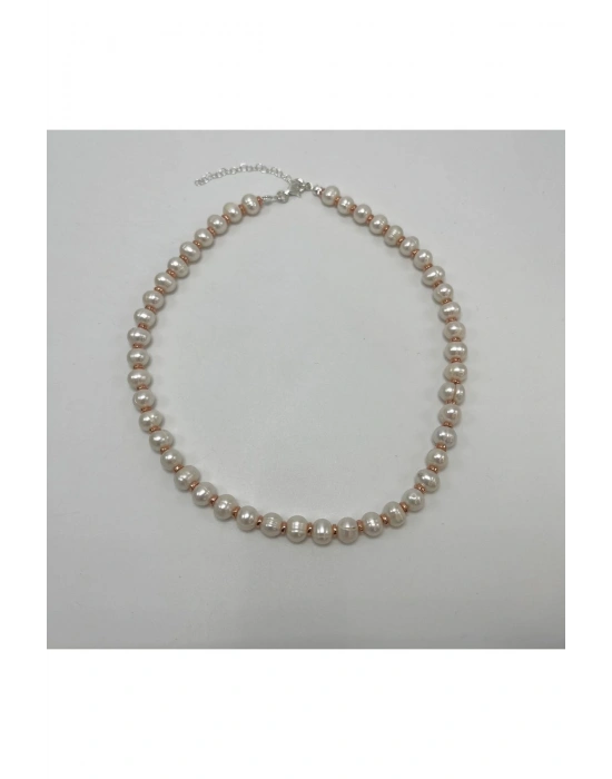 Sertifikalı Gerçek İnci Hematit 925 Ayar Gümüş Kolye Uzatma Zincirli