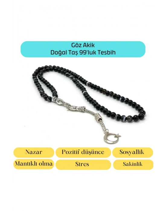 Sertifikalı Göz Akik 6mm 99luk Doğal Taş Tesbih