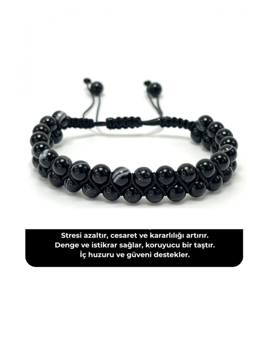 SERTİFİKALI Göz Akik Çift Sıra Doğal Taş Makrome Bileklik Ayarlanabilir Ölçü