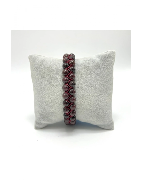 SERTİFİKALI Granat Lal Çift Sıra Doğal Taş Makrome Bileklik Ayarlanabilir Ölçü