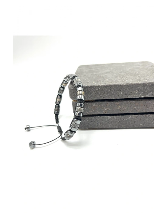 Sertifikalı Gri Jasper Disk Model Doğal Taş Makrome Bileklik Ayarlanabilir Ölçü