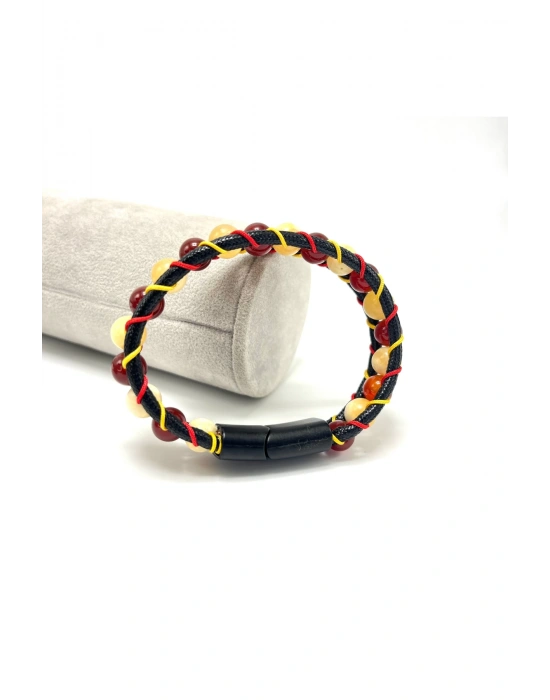 Sertifikalı GS Kalın Deri Doğal Taş Bileklik Kilit Kapama Kalsit ve Akik Taşı