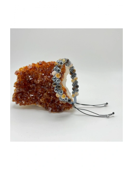 SERTİFİKALI Güç Bereket Özgüven Bilekliği - Sitrin - Hematit - Kaplan Gözü