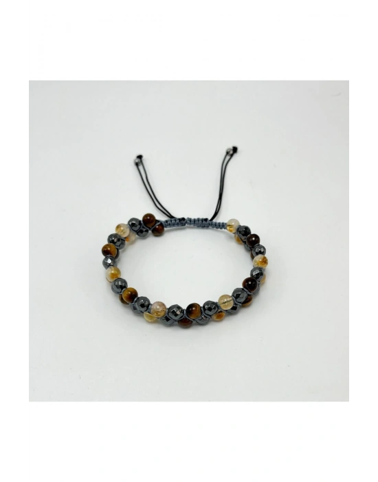 SERTİFİKALI Güç Bereket Özgüven Bilekliği - Sitrin - Hematit - Kaplan Gözü