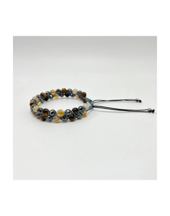 SERTİFİKALI Güç Bereket Özgüven Bilekliği - Sitrin - Hematit - Kaplan Gözü