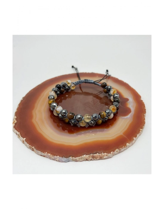 SERTİFİKALI Güç Bereket Özgüven Bilekliği - Sitrin - Hematit - Kaplan Gözü