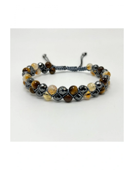 SERTİFİKALI Güç Bereket Özgüven Bilekliği - Sitrin - Hematit - Kaplan Gözü