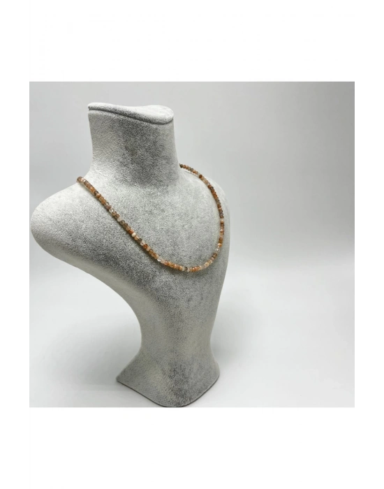 SERTİFİKALI Güneş Taşı 4mm 925 Ayar Gümüş Doğal Taş Kolye Uzatma Zincirli