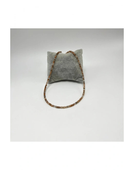 SERTİFİKALI Güneş Taşı 4mm 925 Ayar Gümüş Doğal Taş Kolye Uzatma Zincirli