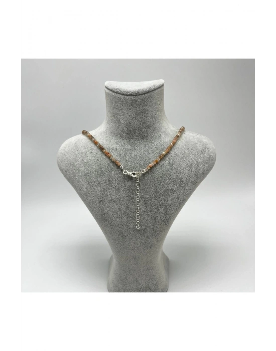 SERTİFİKALI Güneş Taşı 4mm 925 Ayar Gümüş Doğal Taş Kolye Uzatma Zincirli