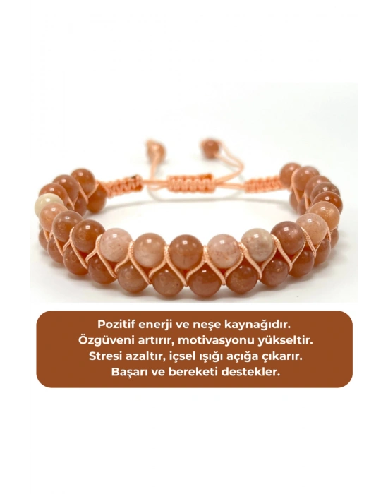 SERTİFİKALI Güneş Taşı Çift Sıra Doğal Taş Makrome Bileklik Ayarlanabilir Ölçü