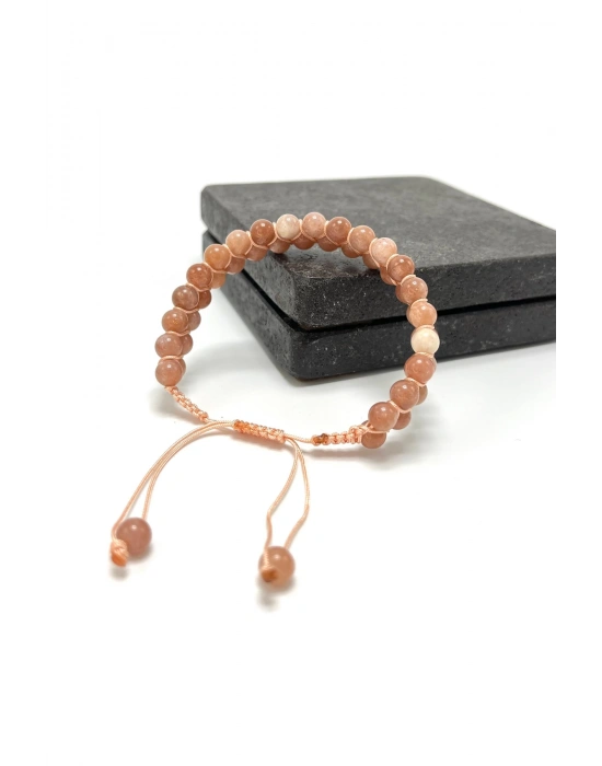 SERTİFİKALI Güneş Taşı Çift Sıra Doğal Taş Makrome Bileklik Ayarlanabilir Ölçü