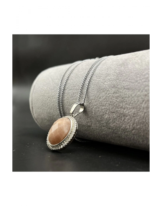 Sertifikalı Güneş Taşı Doğal Taş Kolye (KARARMAMA GARANTİLİ)