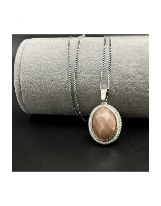 Sertifikalı Güneş Taşı Doğal Taş Kolye (KARARMAMA GARANTİLİ)