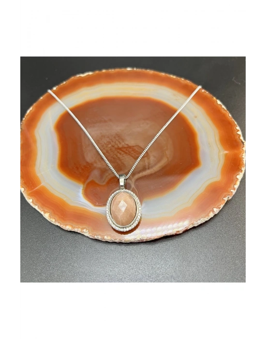 Sertifikalı Güneş Taşı Doğal Taş Kolye (KARARMAMA GARANTİLİ)