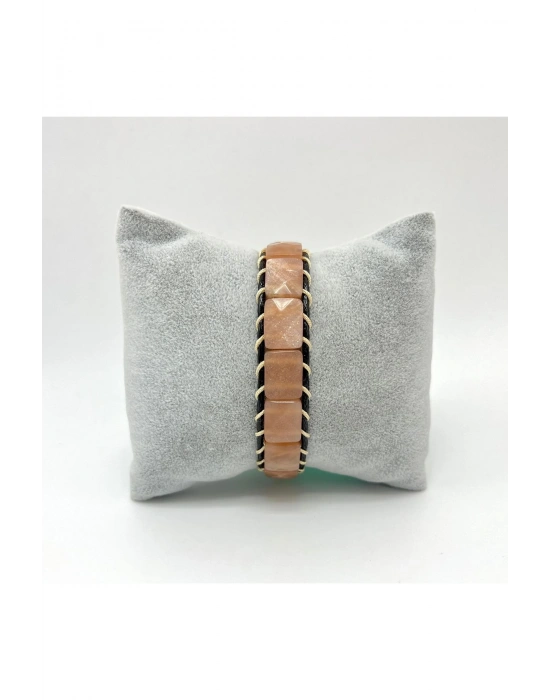 Sertifikalı Güneş Taşı Kilit Kapama Roleks Doğal Taş Deri Bileklik