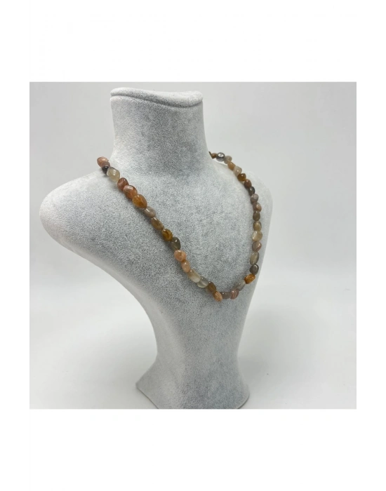 Sertifikalı Güneş Taşı Natural Kesim Makrome Doğal Taş Kolye Ayarlanabilir Ölçü