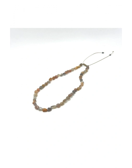 Sertifikalı Güneş Taşı Natural Kesim Makrome Doğal Taş Kolye Ayarlanabilir Ölçü